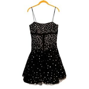 Vintage‎ Betsy & Adam Y2K Silver Black Tulle Mini Dress Size 10 Dark Coquette